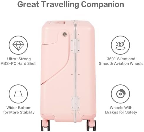 smilesun 20" Carry On Luggage with Seat For Kids & Adults，Hardside Ride On Suitcase with 360°Spinner and TSA Lock For Travel(Light Pink, 20-in) - Image 6