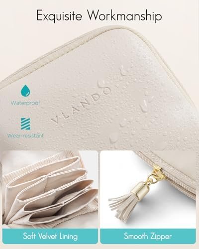Vlando Small Travel Jewelry Case,Travel Gifts for Women,Jewelry Pouch Bags with Zipper,Velvet Jewelry Organizer Storage Bag for Bracelet Rings Earring-Cream White - Image 4