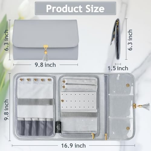 MATEIN Jewelry Travel Organizer for Women, Tangle Free Portable Leather Jewelry Storage Roll Bag Envelope Clutch, Waterproof Lightweight Jewelry Case Holder for Necklaces, Rings, Earrings, Bracelets - Image 2