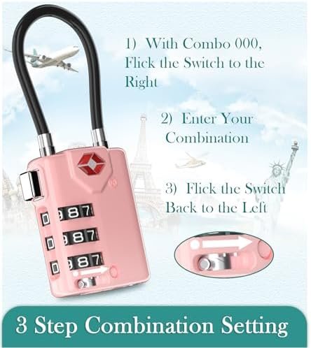 Search Alert TSA Approved Travel Combination Luggage Cable Locks for Suitcase, Gym Locker,Toolbox,Backpack 1,2,4,6 &10 pk (Pink 2 Pack) - Image 6