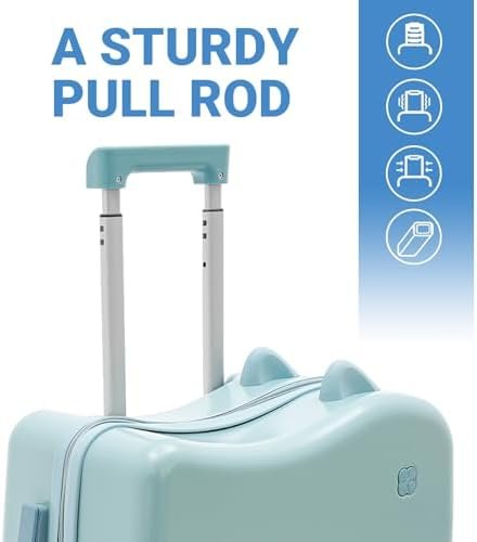 Bitodd 18" Kids Riding Suitcase, Rectangular Kids Luggage, Travel Trolley Case, Freestanding Rolling Luggage with Lock for Short Trips, School Trips, Outings (Azure Blue) - Image 5