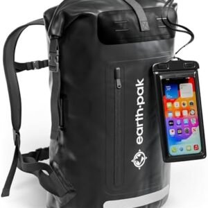 Earth Pak Waterproof Backpack - Heavy Duty Hiking Backpack - Roll-Top Closure Bag - Cushioned Dry Bag Waterproof Phone Case