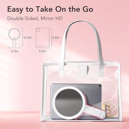 LitBear Travel Makeup Mirror with Lights, Rechargeable Double-Sided 10X/1X Magnifying Mirror, Portable Lighted Beauty Mirror, 3 Color Lighting, Dimmable Touch Screen, Tabletop Handhold Hanging (White) - Image 5