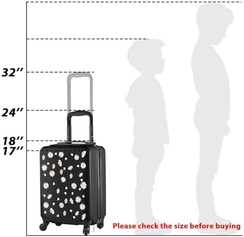 Redbaker 17 Inch 6 Pcs Kids Luggage Set Kids Rolling Luggage Double Pattern Suitcase for Boys Girls (Black, Daisy Style) - Image 3