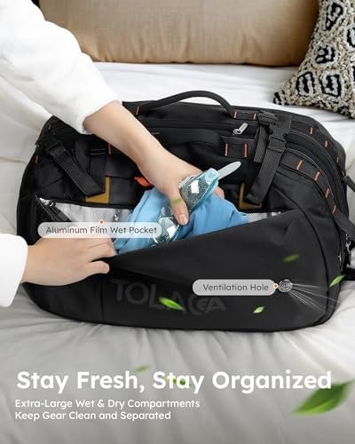 Tolaccea Travel Backpack for Men Women, 40L-50L Carry On Backpack with Wet Dry Compartment, TSA Approved Laptop Daypack Fits 15.6", Convertible Expandable Large Rucksack Duffel Bag for Work Travel - Image 4