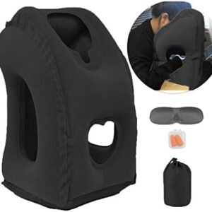 Inflatable Travel Pillow for Airplane, Neck Air Pillow for Sleeping to Avoid Neck and Shoulder Pain, Support Head and Lumbar, Used for Airplane, Car, Bus and Office (Black)