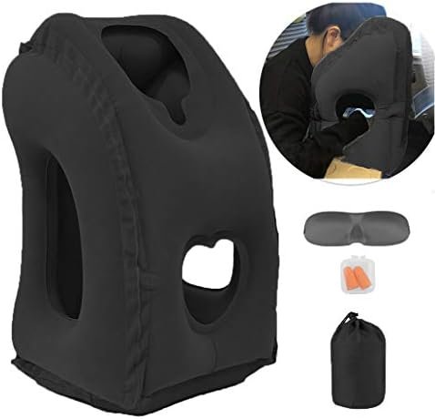 Inflatable Travel Pillow for Airplane, Neck Air Pillow for Sleeping to Avoid Neck and Shoulder Pain, Support Head and Lumbar, Used for Airplane, Car, Bus and Office (Black)