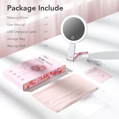 LitBear Travel Makeup Mirror with Lights, Rechargeable Double-Sided 10X/1X Magnifying Mirror, Portable Lighted Beauty Mirror, 3 Color Lighting, Dimmable Touch Screen, Tabletop Handhold Hanging (White) - Image 7