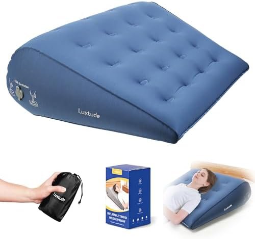 Luxtude Inflatable Wedge Pillow for Sleeping, Travel Wedge Pillow for Acid Reflux Relief, Sleep Apnea, Adjustable Bed Wedges Pillows for Back Pain Relief, Post-Surgery, Snoring and Leg Support