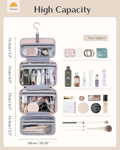 Travel Hanging Toiletry Bag for Women - Waterproof Cosmetic Organizer with Clear Window, Lightweight Bathroom Bags for Essentials, Makeup, Shampoo, Toiletries Pink, Medium - Image 2