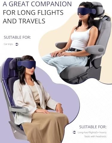 Travel Pillow, Airplane Neck Pillow with 3D Eye Mask for Sleeping, Round Edge Plane Head Strap 360°Headrest Support for Long Flight, Stop Bobblehead, Travel Essential for Car Road Trip Grey - Image 8