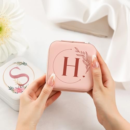 SANDJEST Personalized Jewelry Box, Pink Small Travel Jewelry Box with Initial H, Monogrammed Jewelry Case Organizer for Girls Women Teen, Mini Travel Essentials Gifts for Christmas Birthday - Image 4