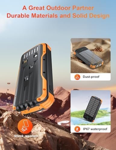 Solar Charger Power Bank, PD 20W Fast Charging External Batter, 40000mAh Portable Phone Charger Built in 4 Cables with Dual Bright Flashlights for Camping, Hiking, and Outdoor Use - Image 8