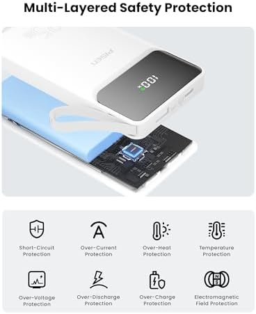 PISEN 3C Certified Power Bank - 10000mAh 22.5W CCC Power Bank with Built in Cable, Travel Battery Pack Portable 3C Charger with LED Display, Portable Charger with Built in Cable for iPhone, Samsung - Image 6