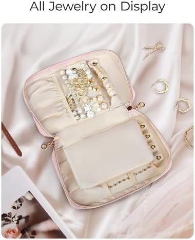 BAGSMART Travel Jewelry Case Jewelry Box Organizers and Storage Earings Holder Organizer for Women for Necklaces, Bracelets, Rings-Green - Image 2