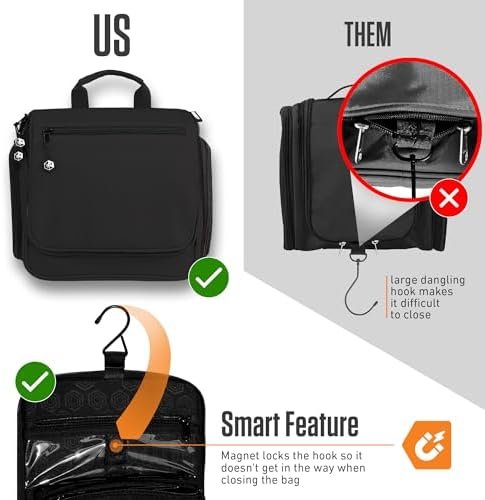 VENTURE 4TH Hanging Travel Toiletry Bag for Women & Men – Large Toiletry Organizer with 18 Compartments, Removable TSA Pouch, Travel Wash Bag for Toiletries, Makeup & Shaving Kit (Black) - Image 6