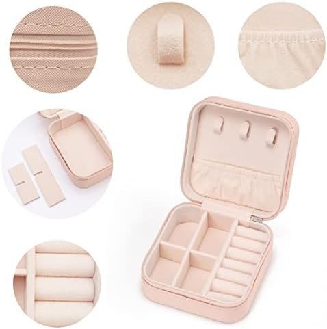 Mini Jewelry Travel Case,Small Jewelry Box,Traveling Jewelry Organizer,Portable Jewellery Storage Holder for Rings Earrings Necklace Bracelet Bangle for Girls Women(Pink - 1 pack) - Image 4