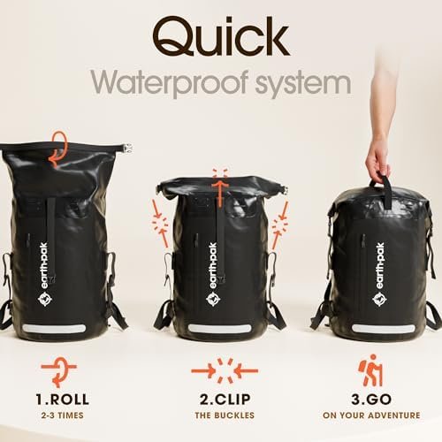 Earth Pak Waterproof Backpack - Heavy Duty Hiking Backpack - Roll-Top Closure Bag - Cushioned Dry Bag Waterproof Phone Case - Image 6