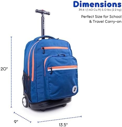 J World Sundance Laptop Rolling Backpack for Girls Boys. Roller Bookbag with Wheels, Navy - Image 7