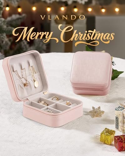Vlando Travel Jewelry Case - Valentines Day Gifts for Her - Small Jewelry Travel Organizer Box Travel Essentials Gift for Teen Girl Women - Pink - Image 2