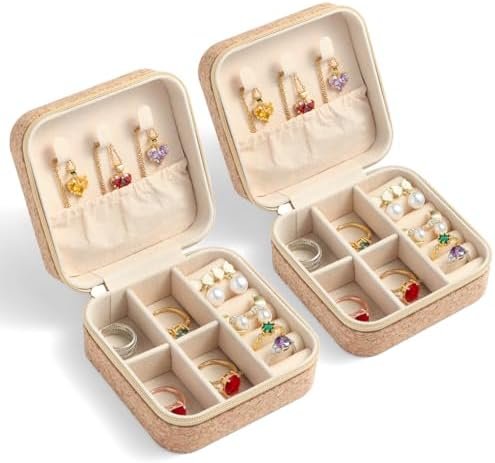 2 Pack Travel Jewelry Case – Small Retro Print Jewelry Organizer Box, Portable PU Leather Mini Storage for Rings, Earrings, Necklaces, Bracelets – Gift for Women & Girls - Image 2
