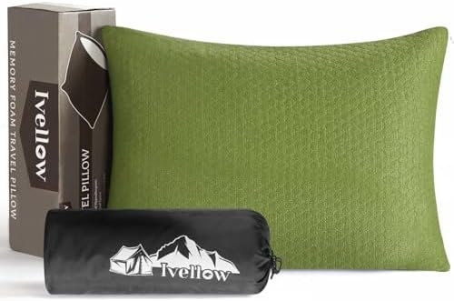Ivellow Memory Foam Travel Pillow - Compact, Lightweight, Breathable & Hypoallergenic - Adults & Kids - Camping, Hiking, Travel - Avocado Green