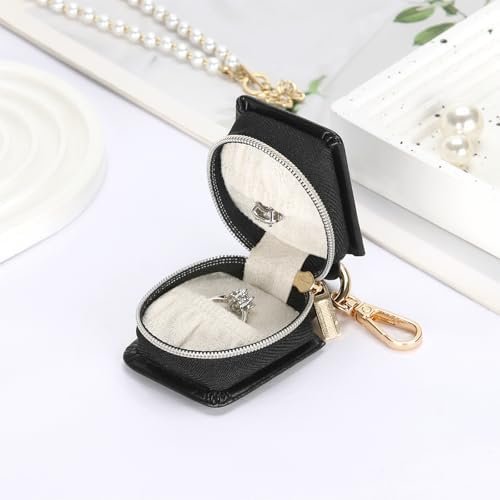 Jewelry Ring Holder Box with Keychain, Small Ring Earring Stud Necklace Storage Case for Gym Travel Sports, Portable Jewelry Storage Boxes (Black) - Image 4