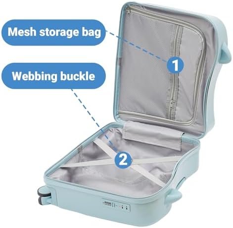 Bitodd 18" Kids Riding Suitcase, Rectangular Kids Luggage, Travel Trolley Case, Freestanding Rolling Luggage with Lock for Short Trips, School Trips, Outings (Azure Blue) - Image 7