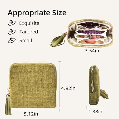 shunmei Small Travel Jewelry Case Mini Travel Jewelry Bag Portable Organizer Storage Pouch for Necklaces, Earrings, Rings, Bracelets, Crystal Jewelry Roll Travel Accessory Gifts for Women Girls-Green - Image 5