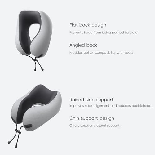 Neck Pillow for Travel Memory Foam Design Models Pillows with Zero Eye Pressure 3D Eye Mask and Compact Bag Traveling Essentials Plane Car Flight Rest Sleeping Use Adult, Light Gray - Image 2