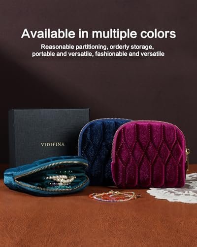 Small Travel Jewelry Case, Mini Travel Jewelry Bag with Zipper, 5-Layer Velvet Organizer Pouch for Bracelet Rings Earrings - Diamond Stitched Velvet Teal Blue - Image 2