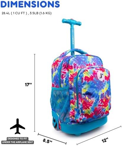 J World Sunny Rolling Backpack for Kids. Roller Bag With Wheels, Tie Dye - Image 7