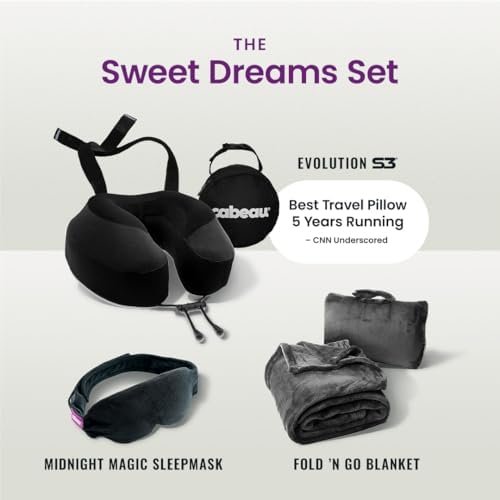 Cabeau Airplane Travel Pillow for Long Flights - Evolution S3 - Supportive Memory Foam with Seat Straps to Secure Your Head and Neck and Provides 360° Support (Jet Black) - Image 8