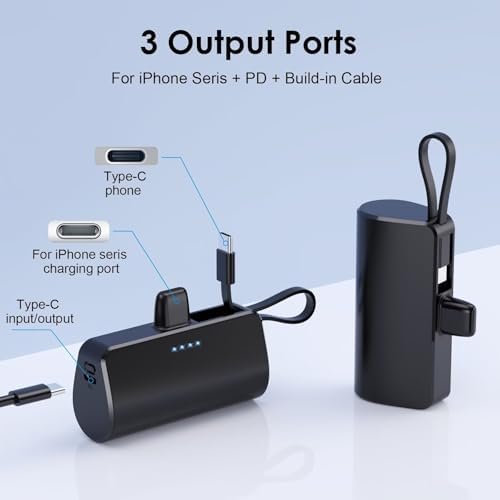 Mini Portable Charger for iPhone with Built-in Type-C Cable, 5200mAh Ultra-Compact Power Bank, PD 20W Fast Charging Battery Pack Phone Charger for iPhone 16/15/14/13/12, Samsung, Google, Android - Image 7
