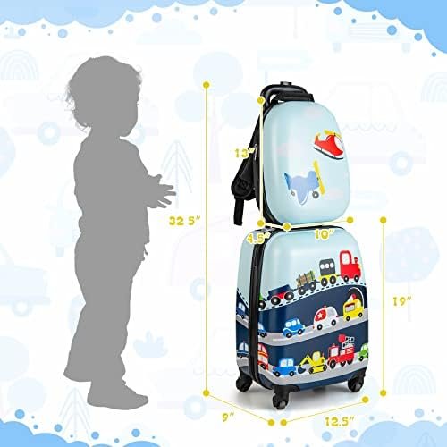 HONEY JOY Kids Luggage, 12" Toddler Backpack & 16" Travel Suitcase with Wheels, Lightweight Toddler Girls Suitcase, Durable ABS Hardshell, 2Pcs Carry On Luggage Set for Boys Girls(Car) - Image 8