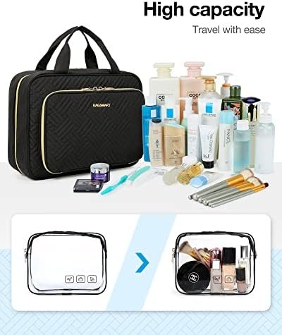 BAGSMART Toiletry Bag Hanging Travel Makeup Organizer with TSA Approved Transparent Cosmetic Bag Makeup Bag for Full Sized Toiletries, Large-Blck - Image 7