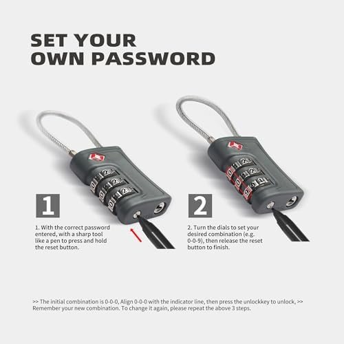 Luggage Locks TSA Approved 2 Pack, Small Padlock Combination, TSA Locks for Luggage, Travel Combo Padlock with Code, for Suitcase, Backpack Zipper, Locker, Gun Case (Black+Pink) - Image 5