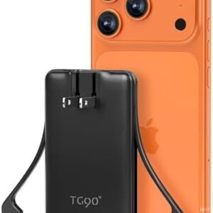 TG90° Ultra Slim 5000mAh Portable Charger Built-in Foldable AC Wall Plug and Cables, Pocket Size USB C Power Bank,External Battery Pack Compatible with iPhone 17 16 15 14 13 12 Android Devices iPad
