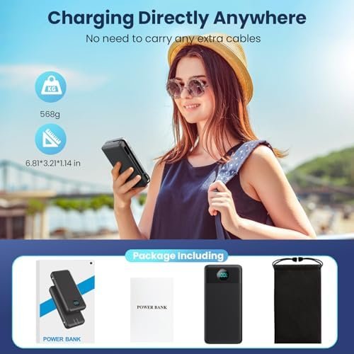 Portable Charger 33800mAh USB C Power Bank with Built-in Cables & AC Wall Plug,25W Fast Charging+QC 4.0 Phone Charger,4 Output Travel Essentials Battery Pack for iPhone16/15/14/13,Samsung,Android etc - Image 7