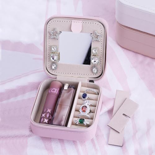 Jewelry Organizer Travel Case for Women With Mirror - Small Box for Necklace, Earrings, Ring - Bridesmaid Gifts Essentials - Image 2