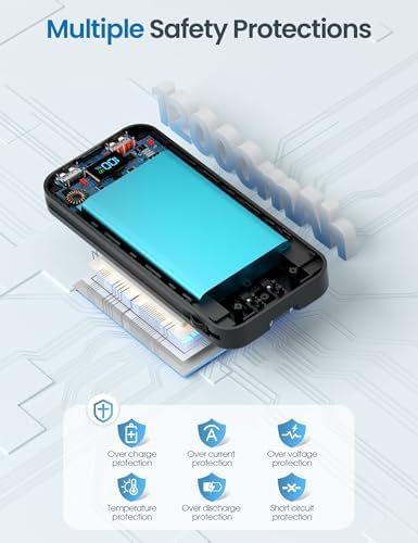 12000mAh Lightweight-Portable-Charger-Power-Bank with Built-in Cables and AC Wall Plug, PD20W USB-C Fast Charging Battery Pack, LED Display External Travel Phone Charger for All iPhone,Samsung,Android - Image 9