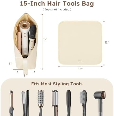 MOKURA Hot Hair Tools Travel Bag with Heat Resistant Mat Removable, Hair Accessories Organizer Case, Women Travel Essentials, Storage Pouch for Curling Iron Straightener Flat Iron Hair Dryer, Ivory - Image 2
