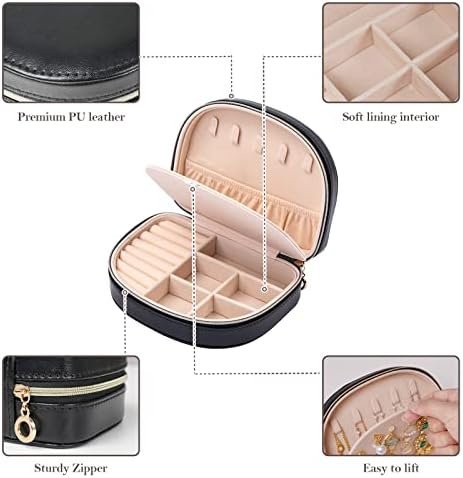 ProCase Travel Size Jewelry Box, Medium Portable Seashell-Shaped Jewelry Case, 2 Layer Jewelry Organizer in PU Leather for Women -Black - Image 7