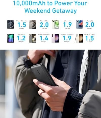 Anker Power Bank(PowerCore 10K), Compact Travel-Ready 10,000mAh Battery Pack with PowerIQ Charging Technology, 5V/3A High-Speed Charging for iPhone, iPad,and More(USB-C Input and Output(Black), 1pack) - Image 5