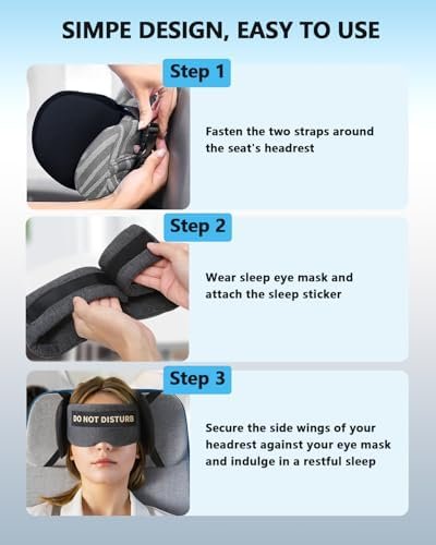 Travel Pillows for Airplanes, Plane Pillow with Eye Mask for Long Flights Sleeping, 360° Support Airplane Head Strap Compact Flight Essentials for Travel Sleep Neck Upright, Stop Bobblehead (Grey) - Image 5