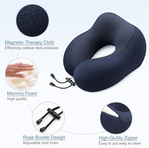 Travel Pillow - Memory Foam Cervical Neck Pillow for Adults, Kids, Children, Convenient & Portable U Shaped Pillows, Airplane Pillow for Home, Office, Camping, Travelling, Sleeping (Blue) - Image 3