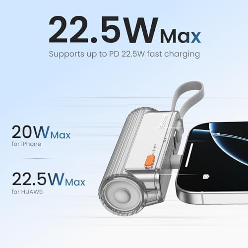 sharge Flow Mini 2 Portable Charger with Built-in Cable 22.5W Max Power Bank for Travel, Fast Charging Battery Pack with iOS and USB-C Connector for iPhone 17/16/15/14, Galaxy, Google Pixel, and More - Image 2