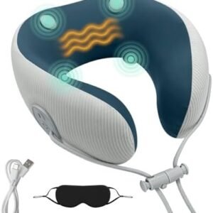 Medicane Neck Travel Pillow with Massage, Shiatsu Massager Cervical Pillows with Heat & Vibration, Ergonomic Memory Foam Comfortable Eye Mask, Perfect for Airplane, Car, Office, Home Use, Pain Relief