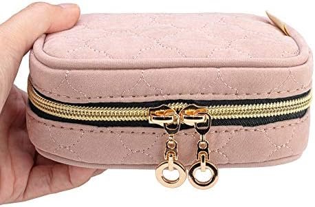 Teamoy Mini Jewelry Travel Case, Storage Organizer Bag for Earrings, Necklace, Rings, Misty Rose - Image 6