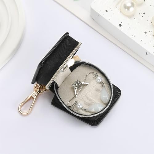 Jewelry Ring Holder Box with Keychain, Small Ring Earring Stud Necklace Storage Case for Gym Travel Sports, Portable Jewelry Storage Boxes (Black) - Image 5